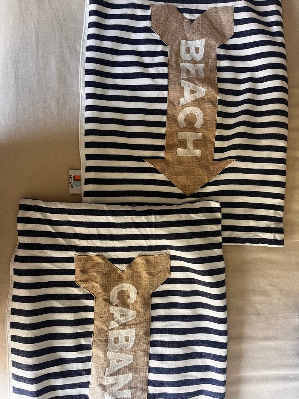Striped Beach & Cabana Pillow Covers - Navy, White, Gold